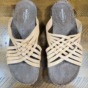Merrell District Mahana Slide 100% Leather Slipper corkscrew Cushion Heel Size 7
